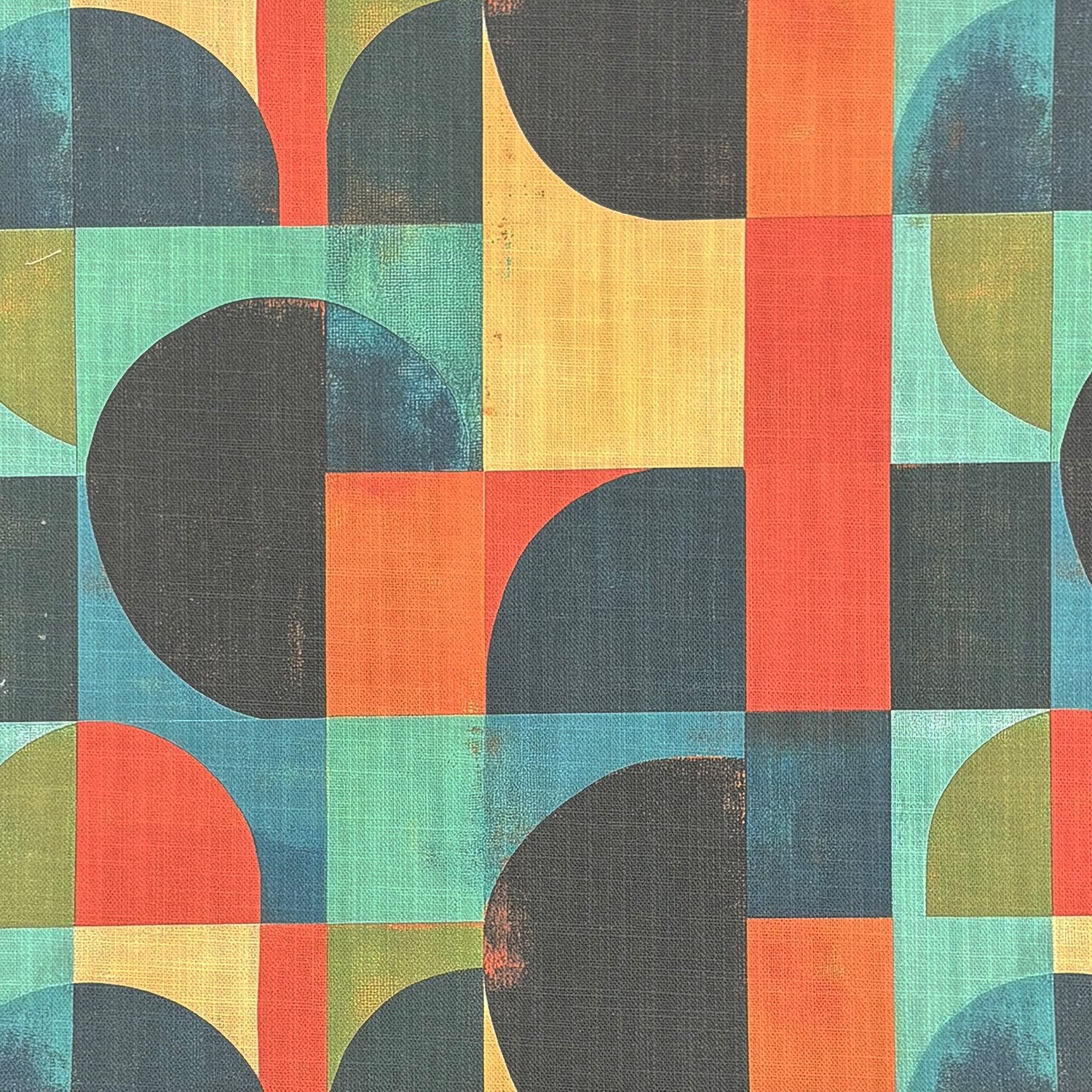 Populist No.7 geometric upholstery fabric flat swatch – large-scale modernist print in warm colour palette.