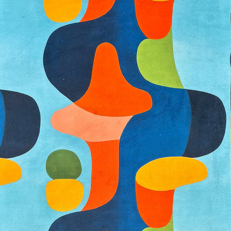 Blue and orange Populist No.10 Crib5 velvet fabric flat image with geometric upholstery print