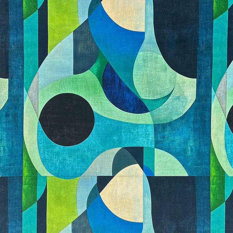 Cool blue green Populist No.16 Crib5 velvet fabric flat image with luxury printed upholstery design