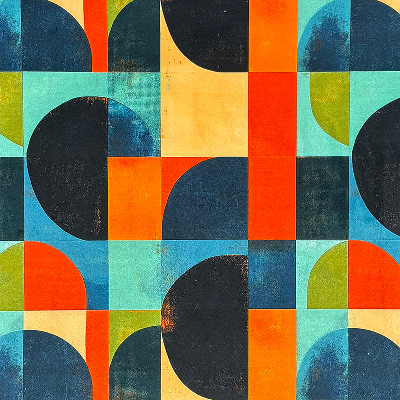 Multicolour Populist No.7 Crib5 velvet fabric flat image with blue teal and orange abstract print