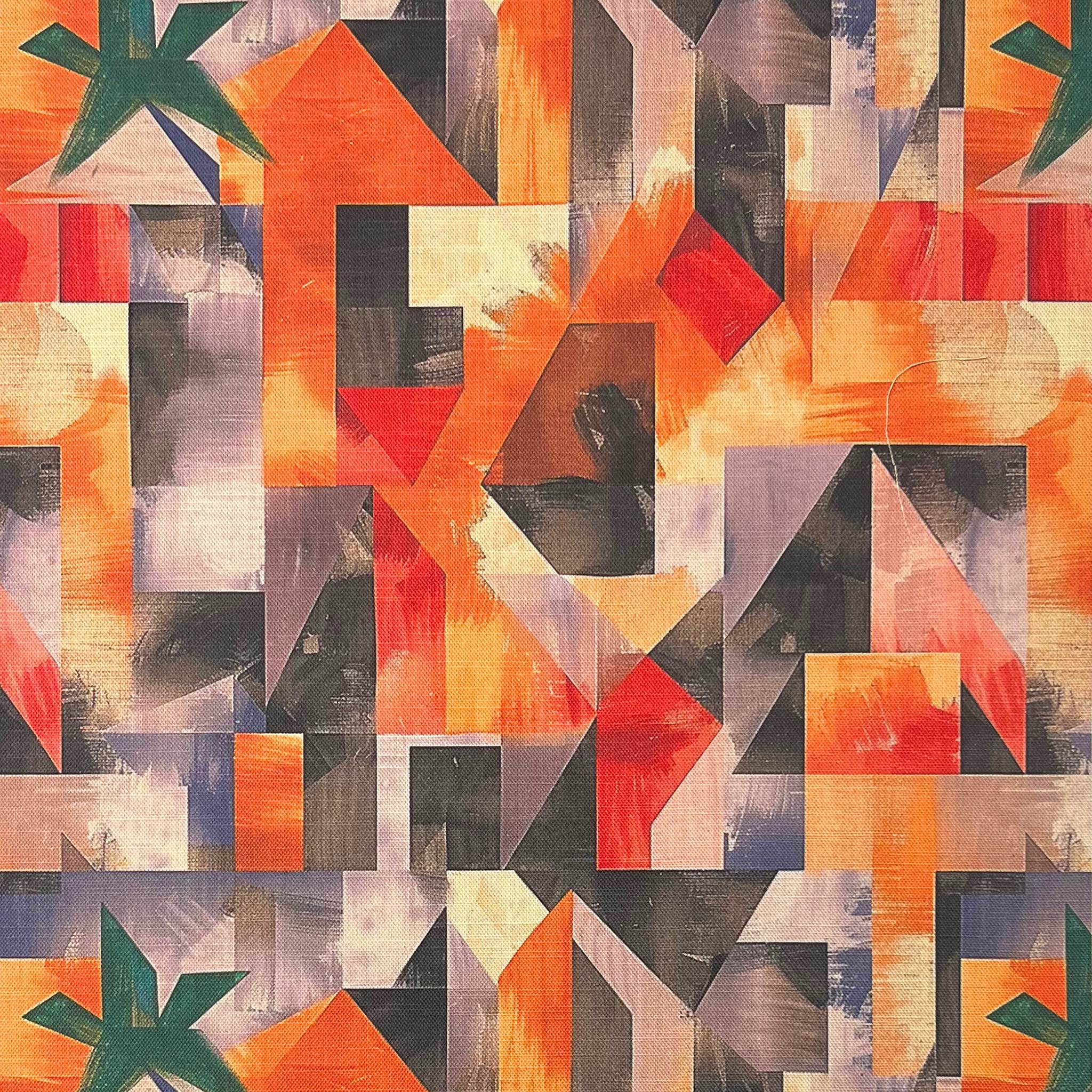 Abstract orange upholstery fabric with cubist brushstroke design – flat lay