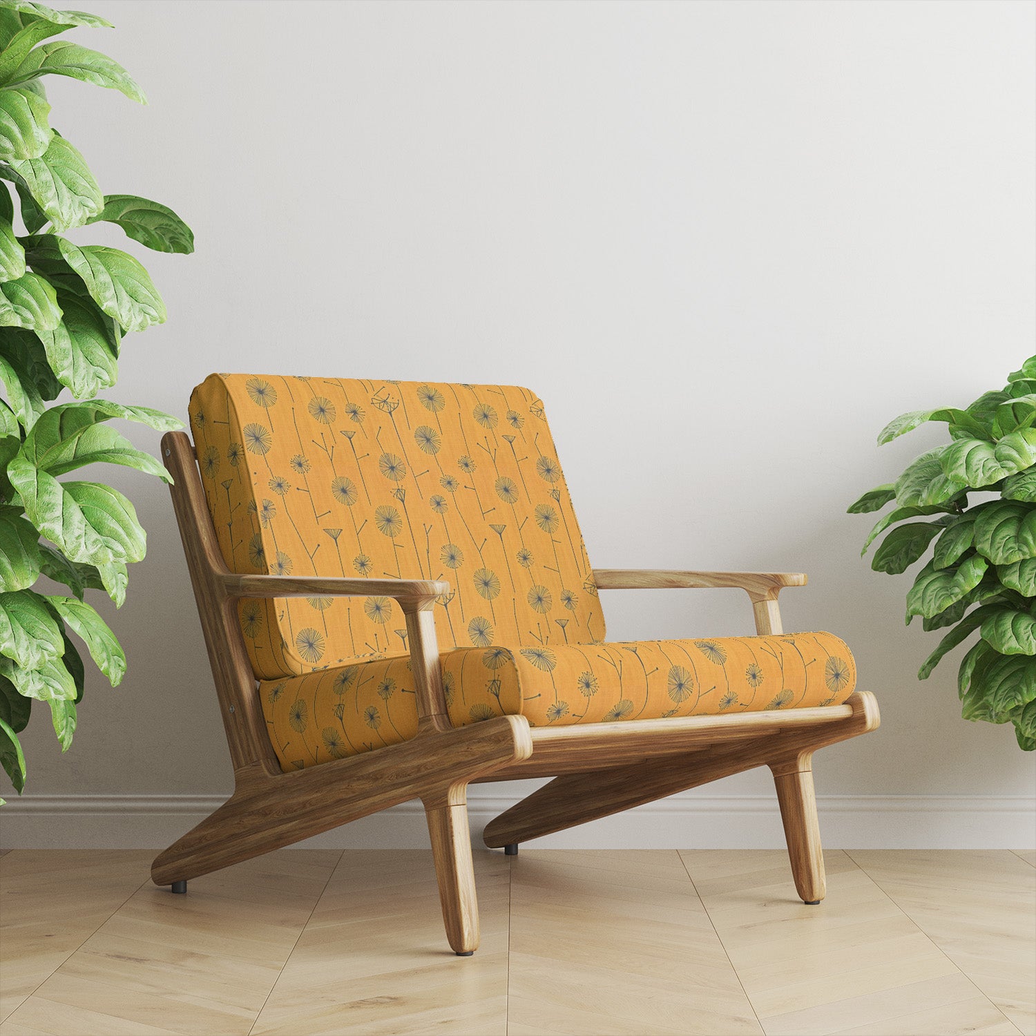 Mid-century style armchair upholstered in Sketch No.1 fabric