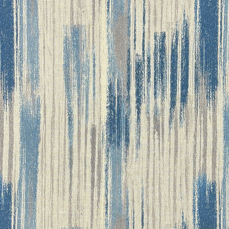 Flat fabric swatch of Striped No.21 in blue and neutral tones showing painterly vertical brushstroke design – striped upholstery fabric