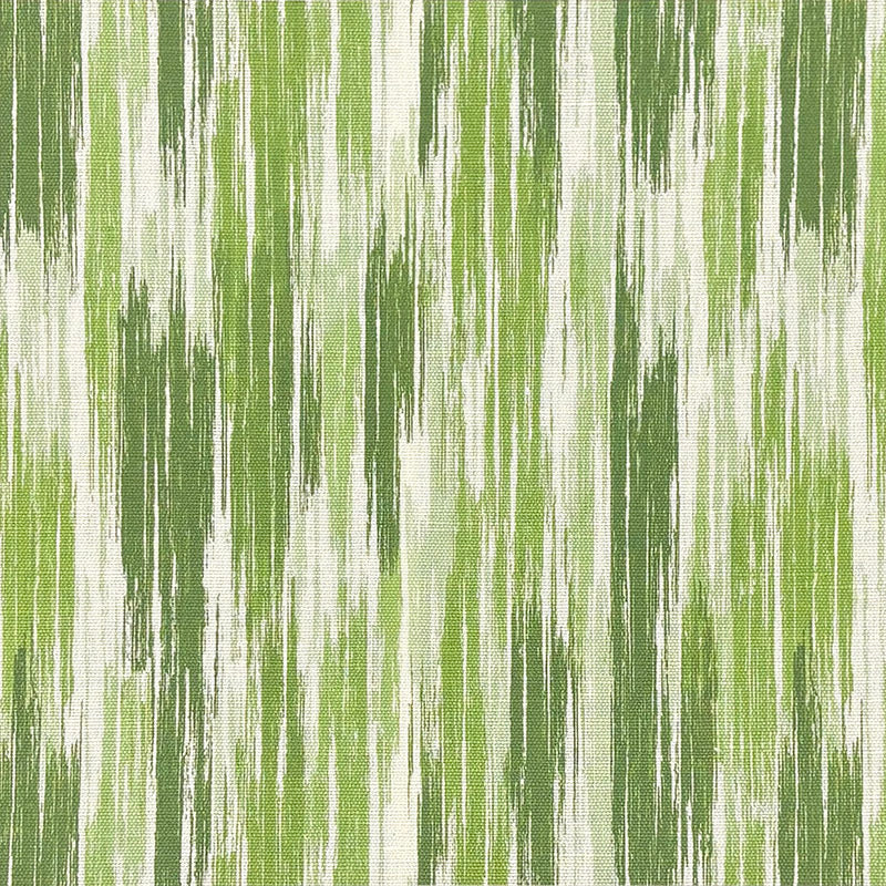 Striped No.29 green striped upholstery fabric with painterly vertical brushstrokes in lime, moss, and forest tones