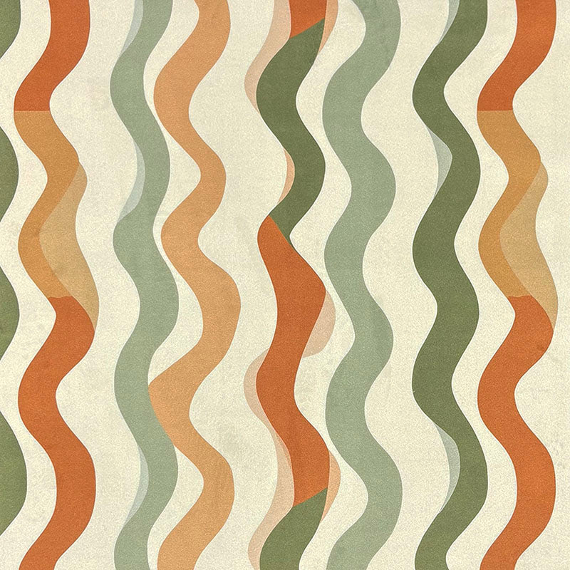 Striped No.13 olive green, terracotta and ochre wave stripe Crib5 printed velvet upholstery fabric by Saint and Poet