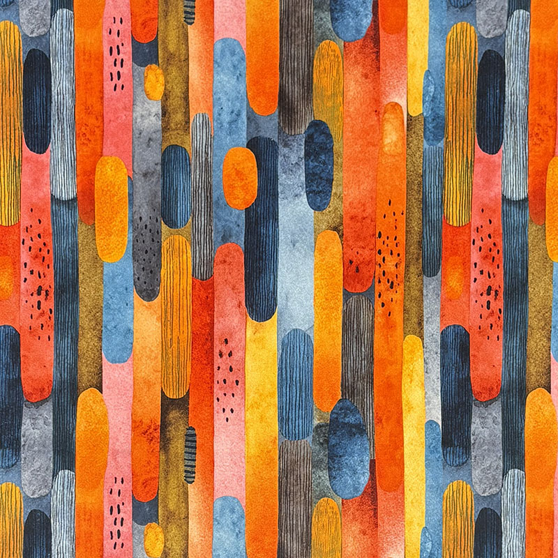 Burnt orange, petrol blue and mustard rounded stripe in Striped No.20 Crib5 velvet fabric for upholstery and curtains