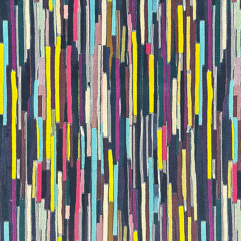 Flat view of Striped No.3 teal, ochre, rose and charcoal abstract brushstroke stripe Crib5 velvet upholstery fabric