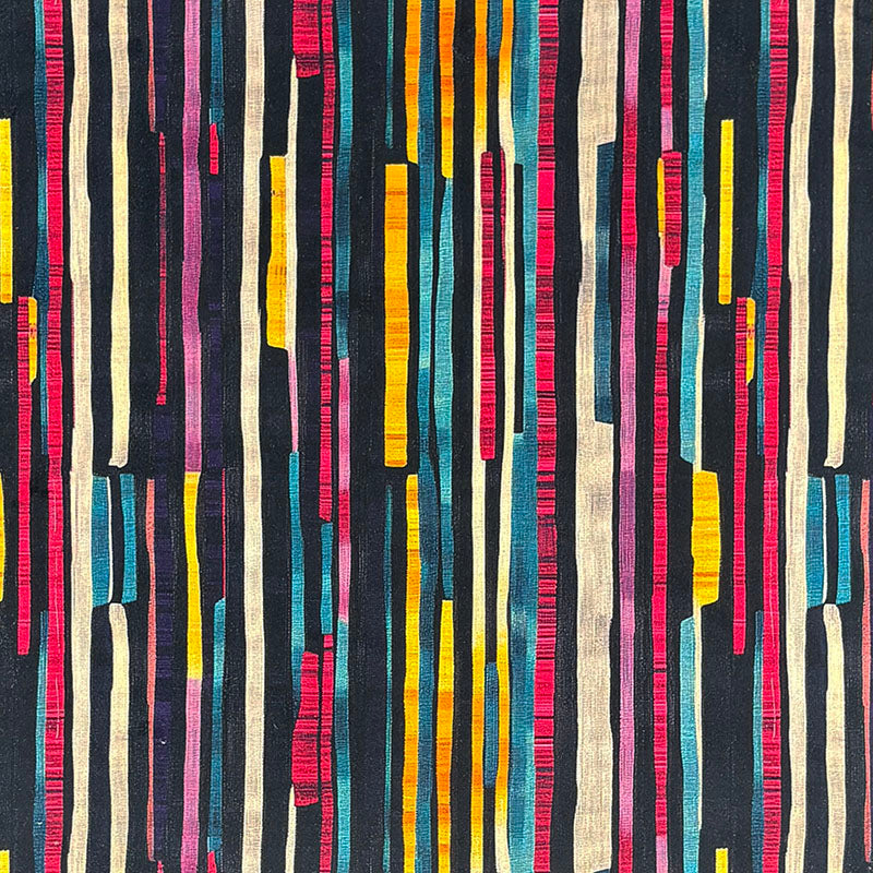 Orange, teal, pink and yellow painted stripe in Striped No.5 Crib5 velvet fabric for upholstery and curtains