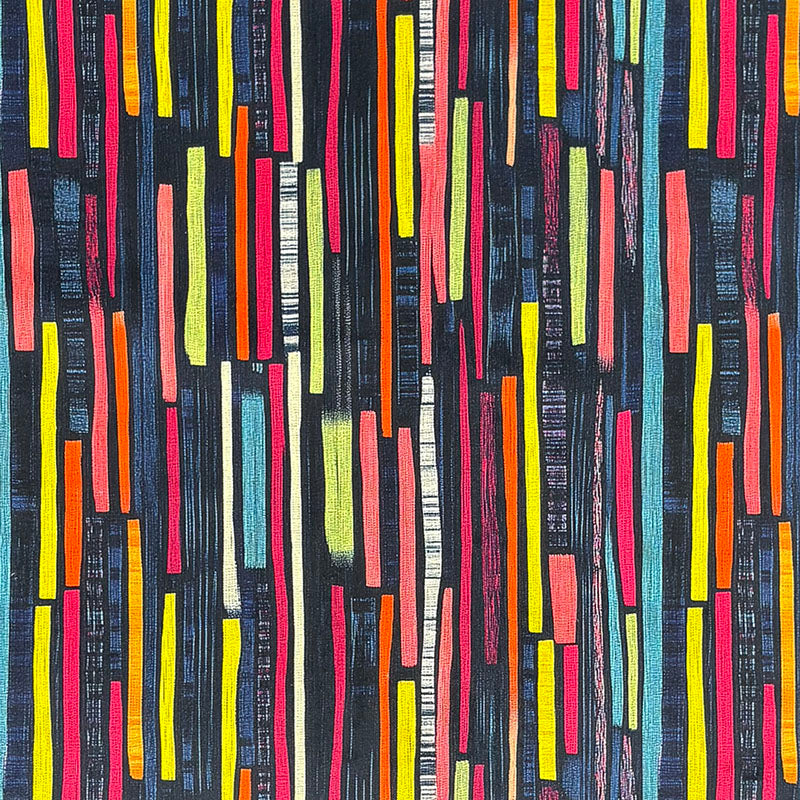 Scarlet, yellow, orange, aqua and violet brushstroke stripe in Striped No.8 Crib5 velvet fabric for upholstery and curtains