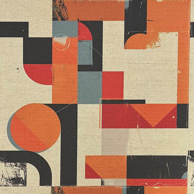Symbolic No.14 abstract upholstery fabric in orange and beige