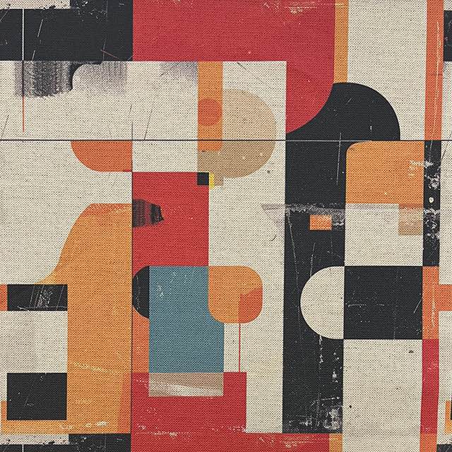 Symbolic No.16 multicoloured abstract upholstery fabric with retro shapes