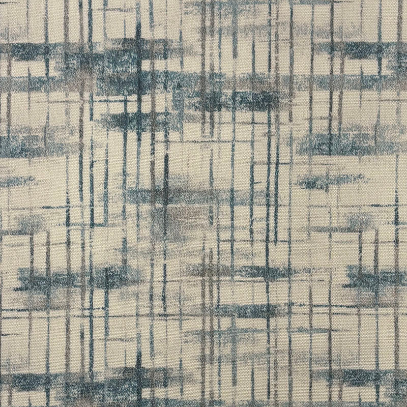 blue linen curtain fabric Texture No.1 with abstract linear grid pattern in denim and slate tones on natural linen effect background