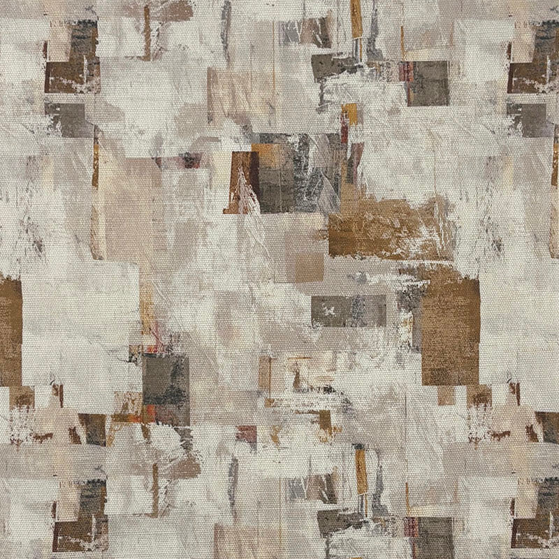 brown linen curtain fabric Texture No.3 with layered abstract blocks in taupe, stone and earthy brown tones on natural base