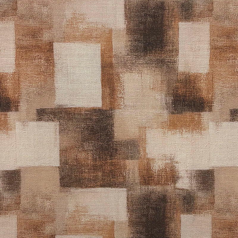 brown upholstery fabric Texture No.5 featuring layered geometric blocks in mocha, taupe and beige tones with a printed textured effect