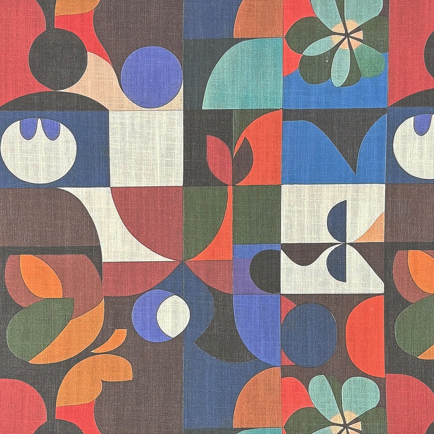 Tulpan No.10 flat lay – multicoloured floral upholstery fabric on cotton-linen base