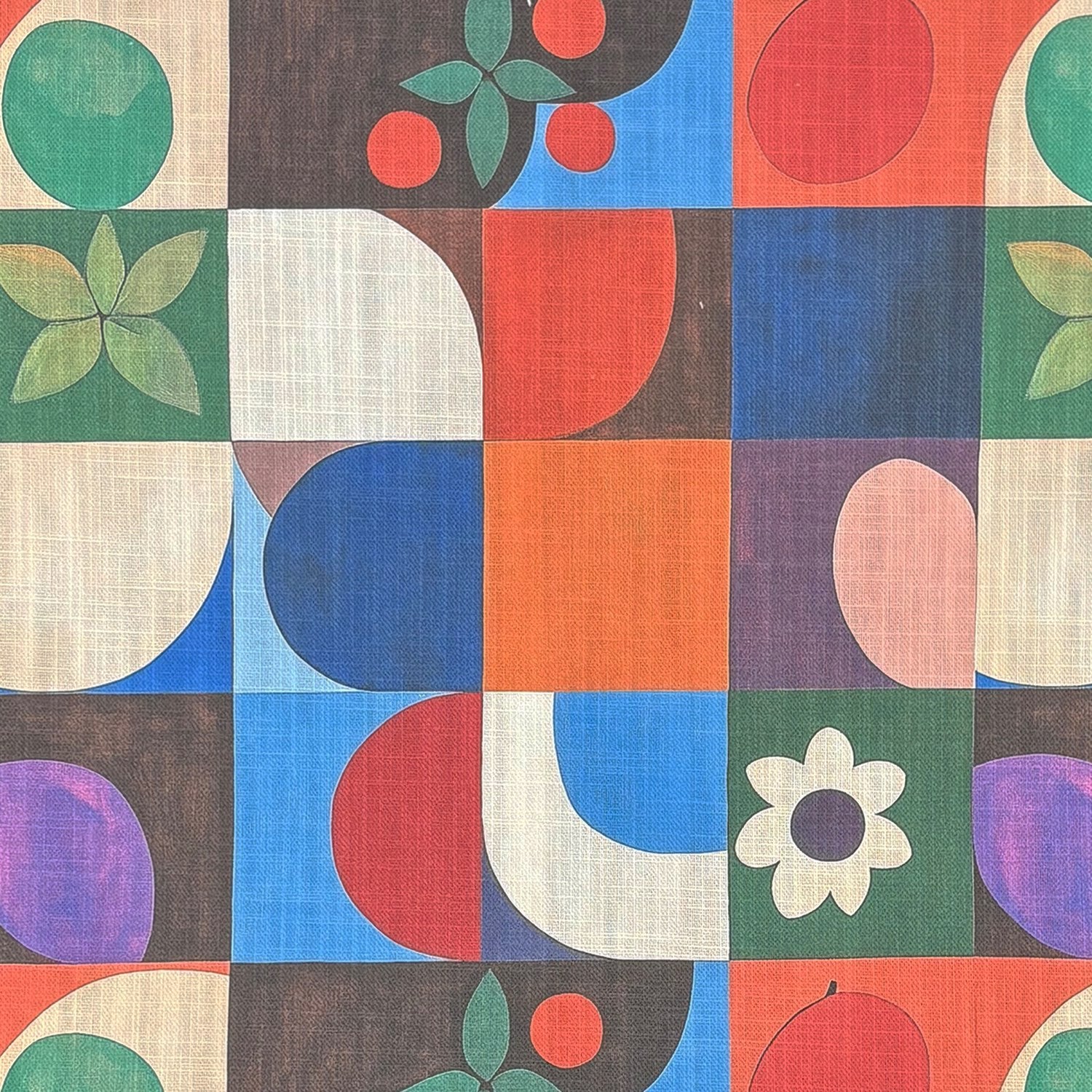 Tulpan No.11 abstract floral linen upholstery fabric in multicolour – flat lay close-up