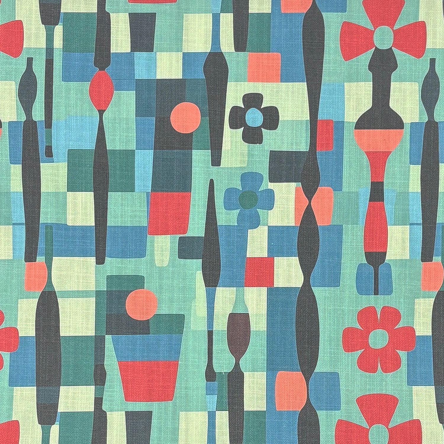 Flat fabric image of Tulpan No.14 – colourful floral print linen-blend upholstery fabric