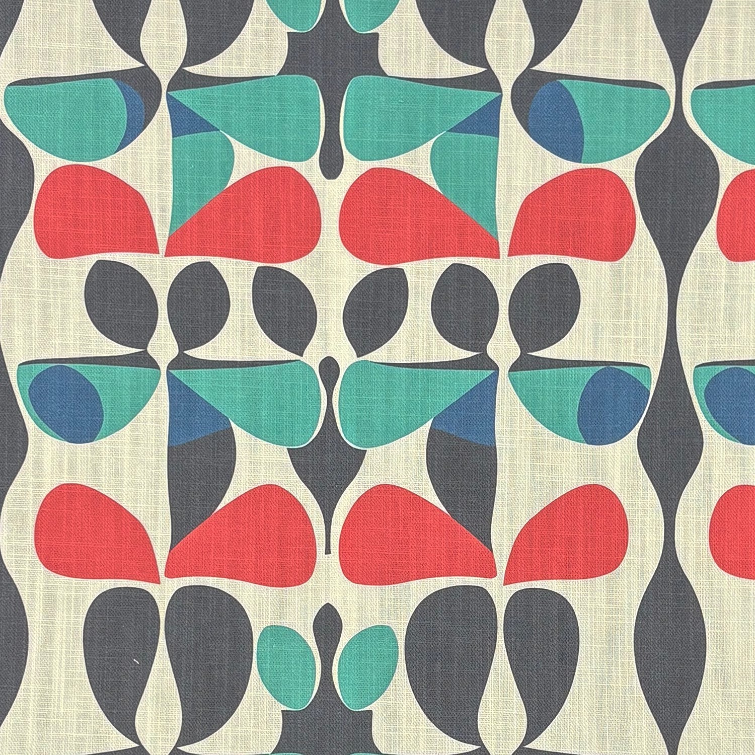 Tulpan No.15 floral print abstract multicoloured upholstery fabric in red, teal, and navy