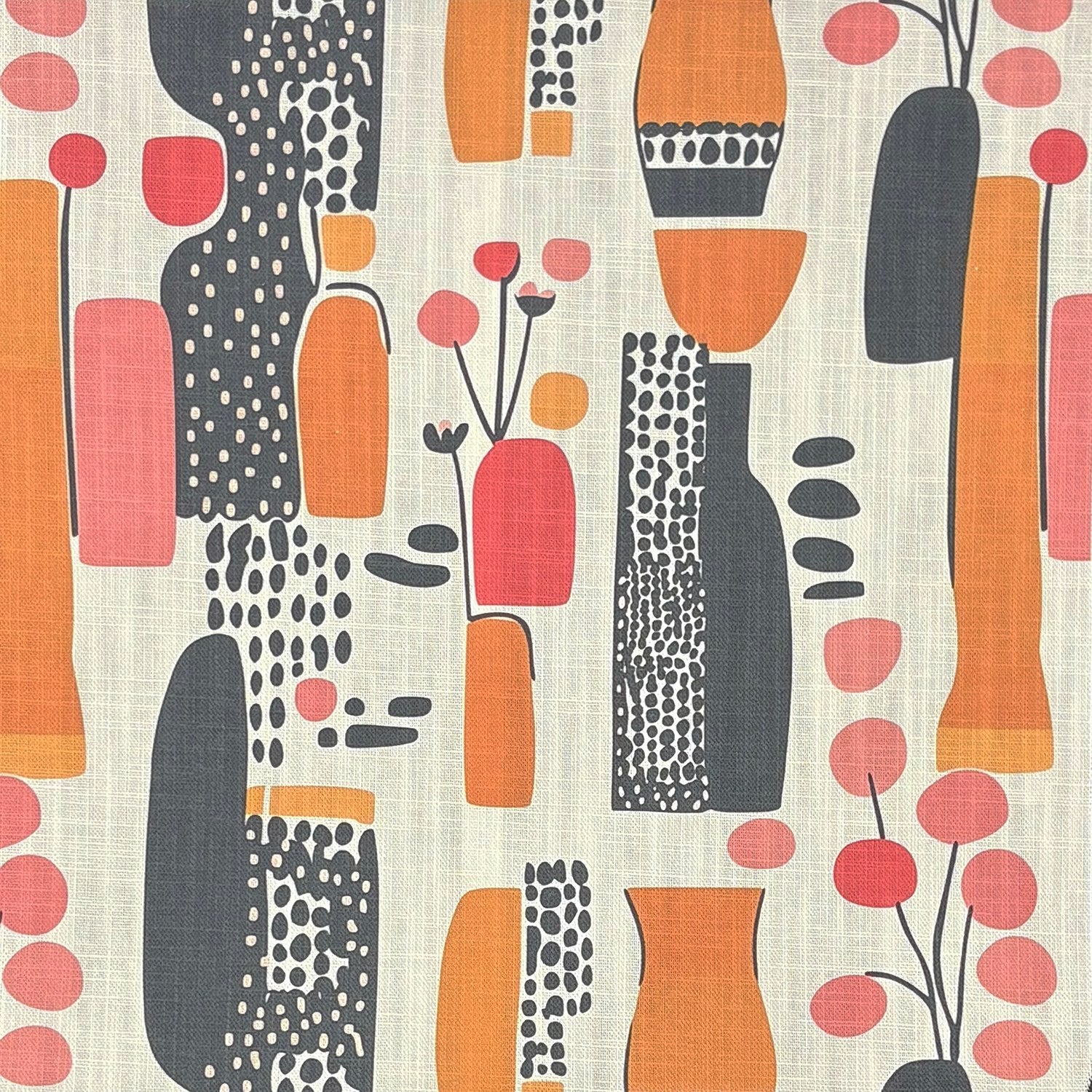 Tulpan No.18 flat lay – multicoloured abstract floral upholstery fabric on woven base
