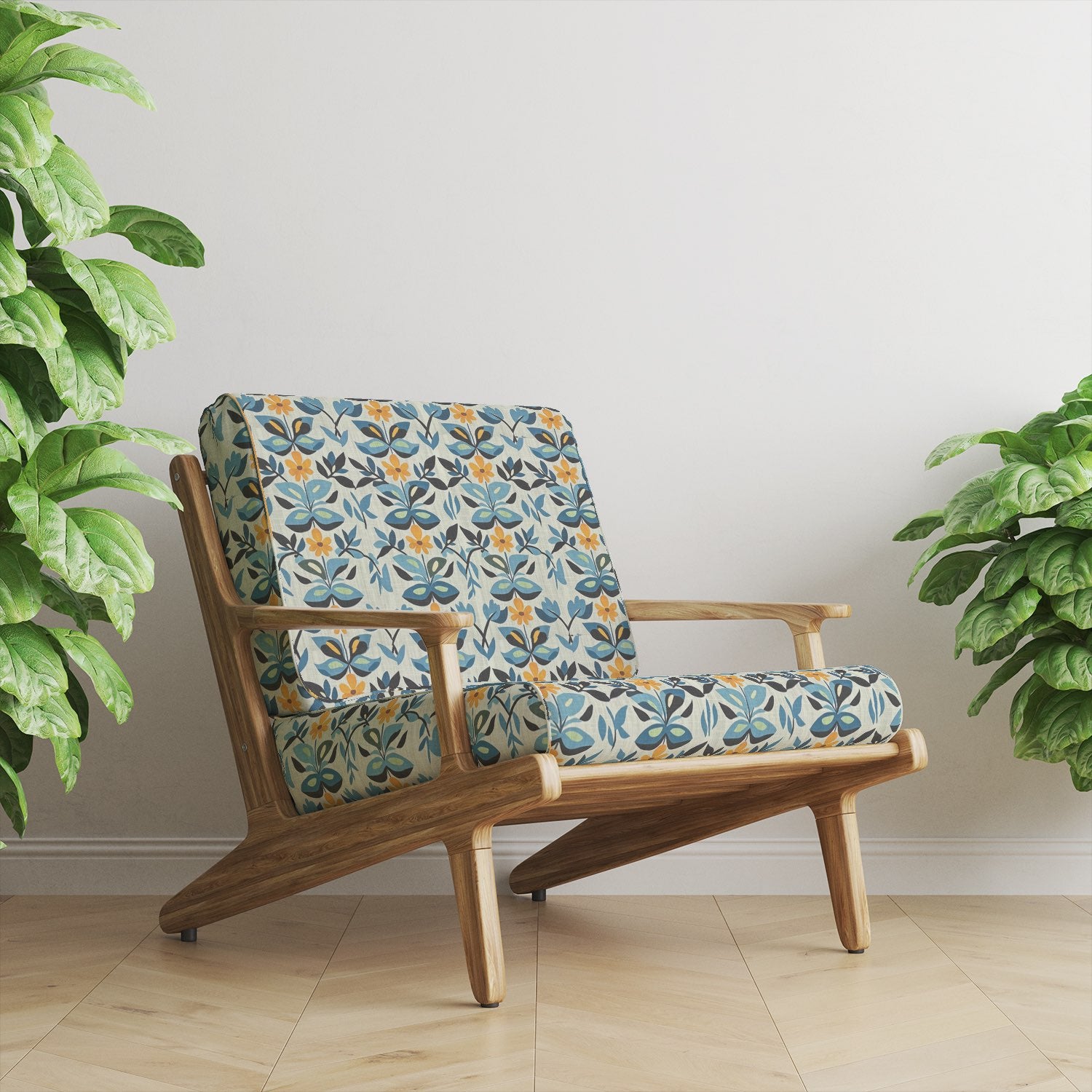 Tulpan No.1 upholstery fabric used on mid-century style lounge chair