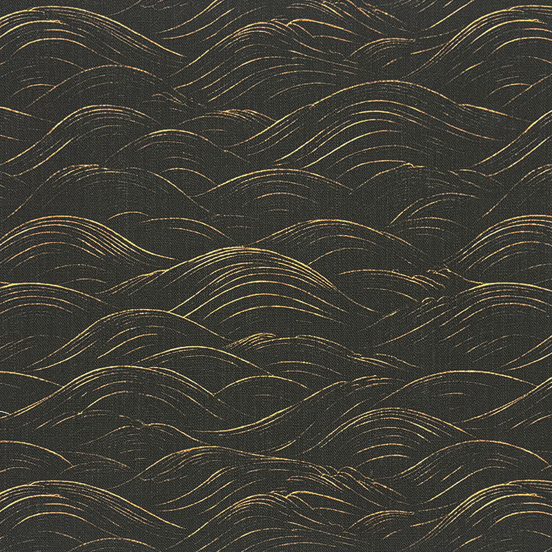 Waves No.12 subtle black and gold wave curtain fabric flat image with fine flowing printed detail
