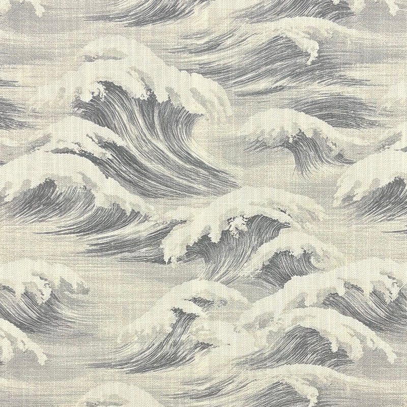 Waves No.2 soft grey wave curtain fabric flat image showing a gentle coastal printed pattern