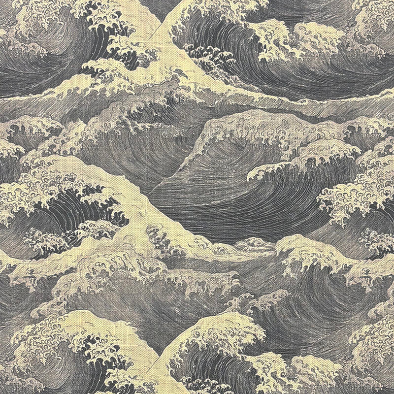Waves No.8 refined grey wave curtain fabric flat image with soft vintage coastal detail