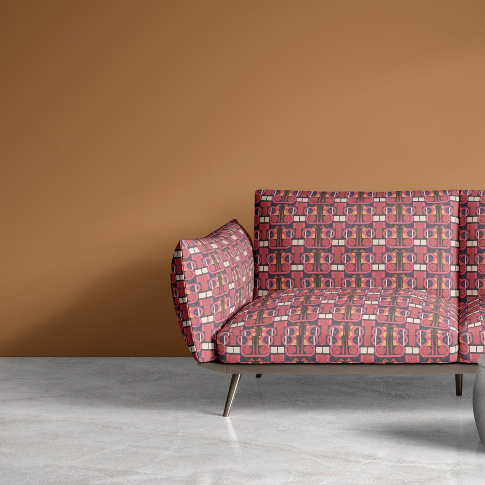 Red and black retro geometric upholstery fabric for luxury sofas
