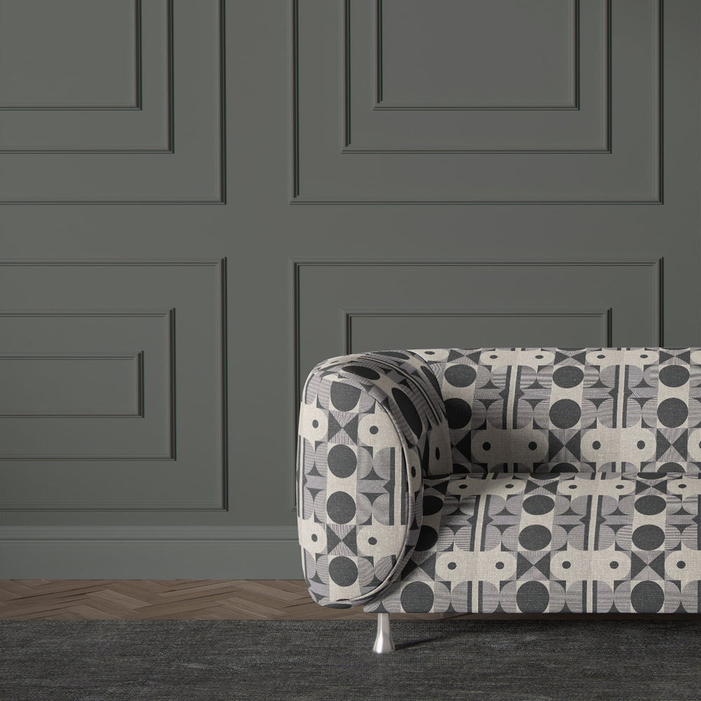 Black and neutral retro geometric upholstery fabric for luxury sofas