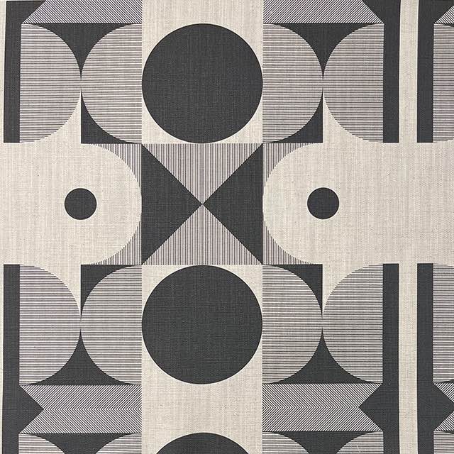 Flat lay of Weimar No.12 black geometric Bauhaus upholstery fabric