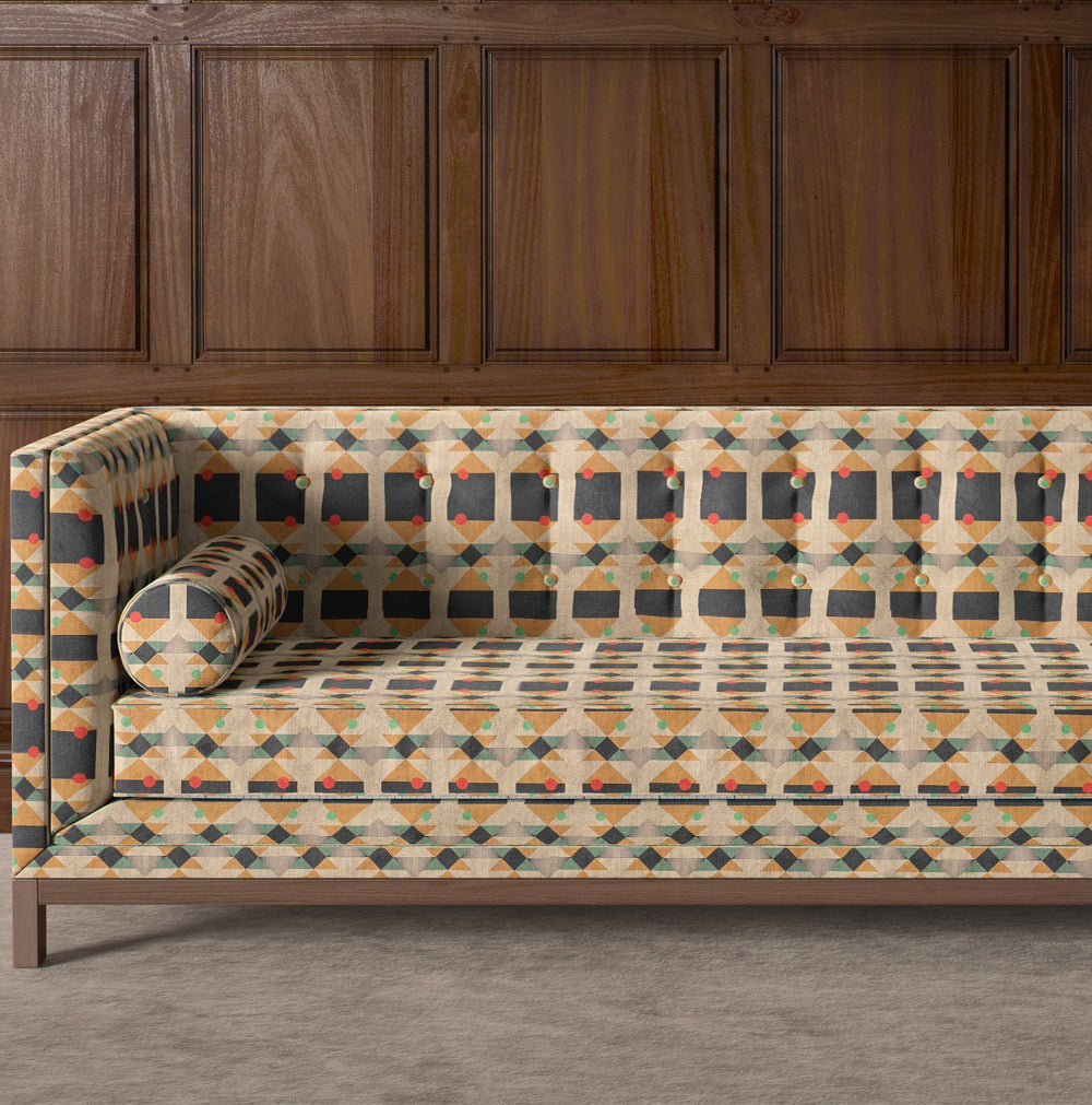 Neutral retro geometric design fabric for luxury upholstery