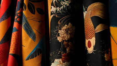 Japanese-inspired luxury upholstery fabric with rich textures and elegant tones, evoking the artistry of Kintsugi.